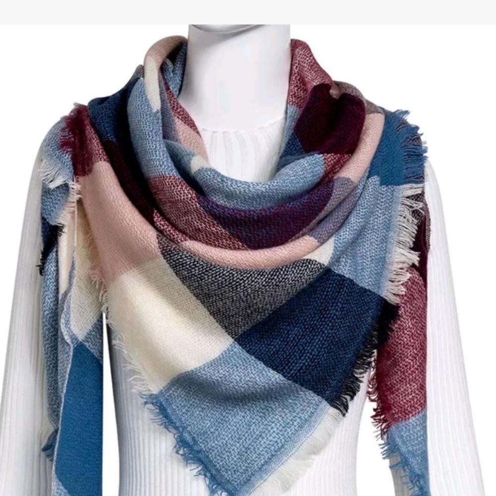 New,blue and white tartan scarf shawl